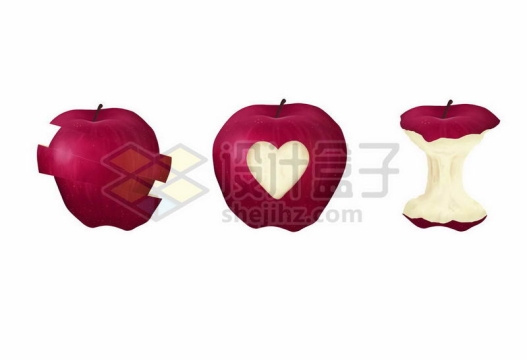 3款切开的红苹果和咬剩下的苹果核1391948矢量图片免抠素材