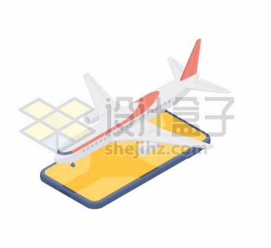 2.5D风格手机上的客机象征了网上订机票旅游APP6995979矢量图片免抠素材