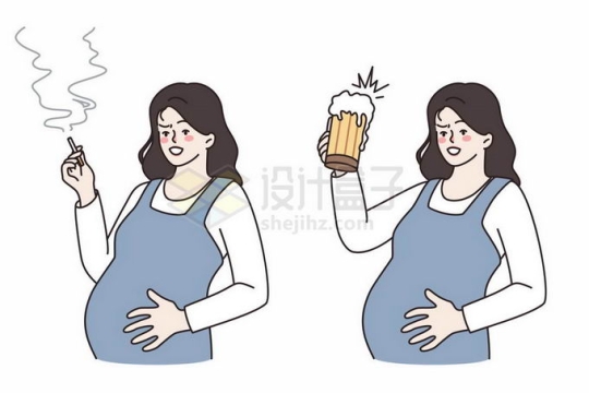 吸烟喝酒的孕妇手绘插画7034179矢量图片免抠素材