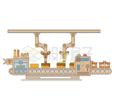 食品工厂蛋糕生产流水线插画4600514矢量图片免抠素材