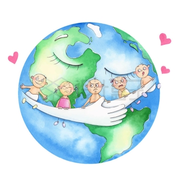 卡通地球怀抱着小朋友保护地球水彩画2802236矢量图片免抠素材