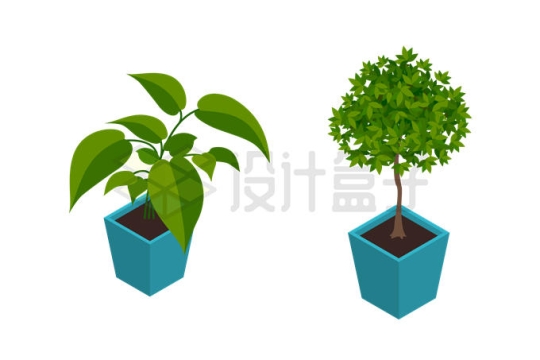 2.5D风格花盆中的绿萝和绿色植物6042363矢量图片免抠素材