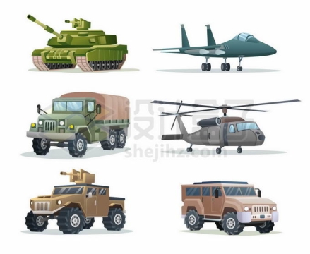 卡通坦克飞机卡车直升机越野车装甲车等武器装备3048498矢量图片免抠素材