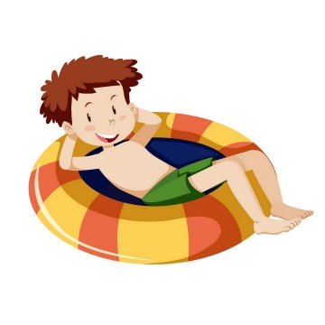 可爱卡通坐在游泳圈救生圈上的小男孩图片免抠素材