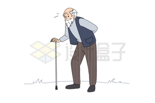卡通老爷爷拄着拐杖手绘插画1114390矢量图片免抠素材