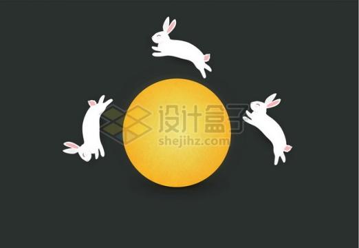 中秋节环绕黄色月亮的卡通玉兔9345958矢量图片免抠素材