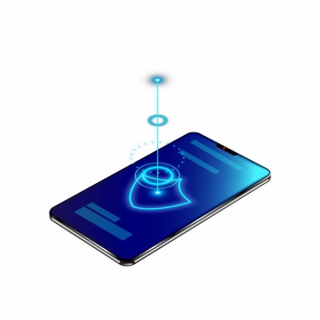蓝色手机上的发光盾牌形状和光圈象征了手机安全信息安全5256657矢量图片免抠素材