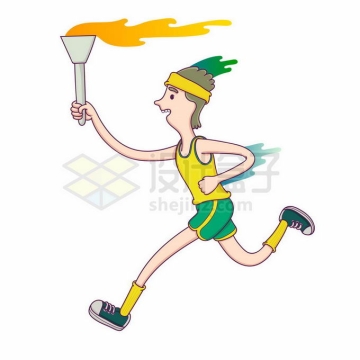 奥运会上卡通运动员举着奥运火炬奔跑6448587矢量图片免抠素材