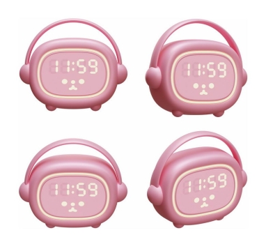 4个不同角度的卡通粉色LED闹钟电子钟3D模型6853992PSD免抠图片素材