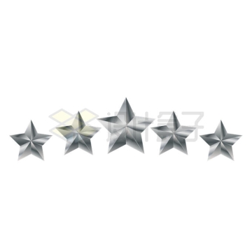 5个银灰色金属光泽的五角星组成的五星好评标志9746994矢量图片免抠素材