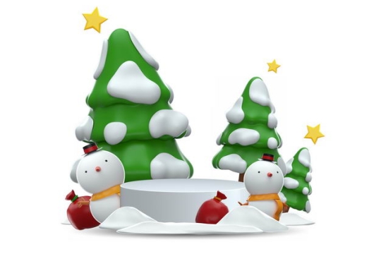 3D立体卡通圣诞树和雪人圣诞节装饰6668573免抠图片素材