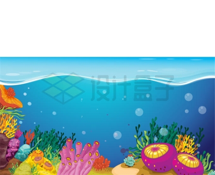 蓝色的卡通海水和海底世界中的珊瑚海绵等动植物1544876矢量图片免抠素材