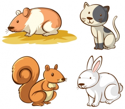 荷兰鼠猫咪松鼠和小白兔等卡通小动物图片免抠矢量图素材