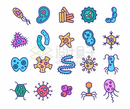 20款彩色细菌病毒噬菌体草履虫微生物图标4301791矢量图片免抠素材免费下载