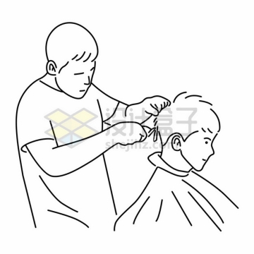 理发师正在剪头发线条插画7868182矢量图片免抠素材