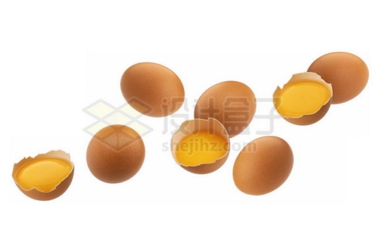 一些鸡蛋和打碎的一半蛋壳中的蛋黄7548371图片免抠素材