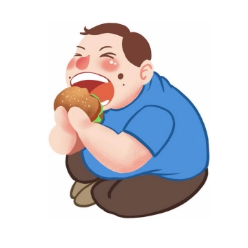 坐在地上的卡通小胖子长大嘴巴吃汉堡垃圾食品9818895图片免抠素材