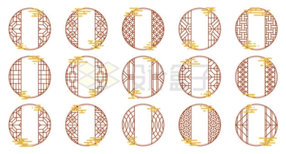 15款中国风圆形窗格图案1879499矢量图片免抠素材
