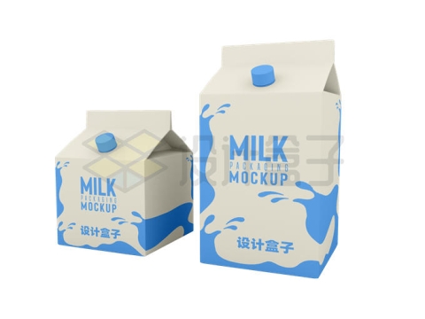 2个不同高度的牛奶盒子外包装样机3550993PSD图片素材