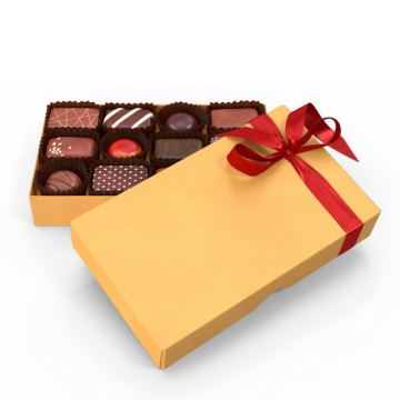 打开的黄色礼盒中的高档巧克力糖果312434免抠图片素材