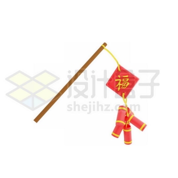 新年春节3D红色福字鞭炮4271859图片免抠素材