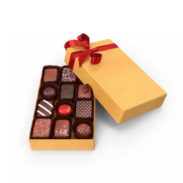 打开的黄色礼盒中的高档巧克力糖果美味零食740170免抠图片素材