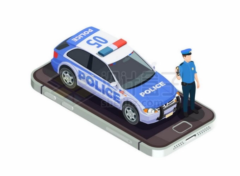 2.5D风格手机上的警车和警察1369638矢量图片免抠素材免费下载