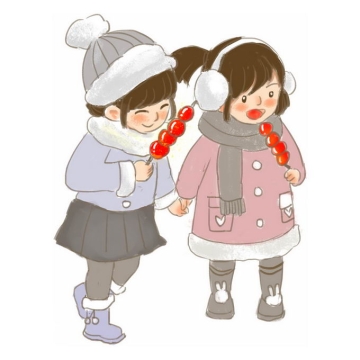 冬天卡通女孩小朋友吃黑龙江冰糖葫芦手绘插画1066364免抠图片素材