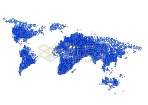 蓝色的一群人组成的世界地图图案人口日534763png图片素材