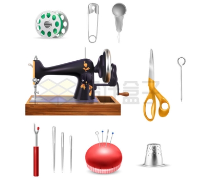 缝纫机和剪刀针线等裁缝工具6562969矢量图片免抠素材