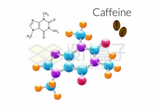 彩色小球组成的咖啡因3D分子模型9425260矢量图片免抠素材