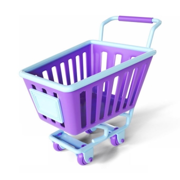 3D立体天蓝色和紫色配色的超市购物车小推车4433700矢量图片免抠素材