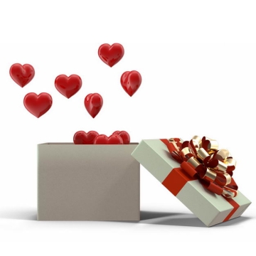 打开的白色礼物盒中飞出的红心3D立体心形772818免抠图片素材