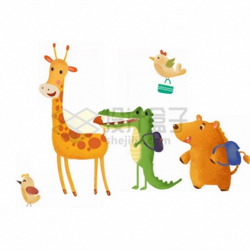 超可爱的卡通小鸟长颈鹿鳄鱼狮子等六一儿童节插画png免抠图片素材