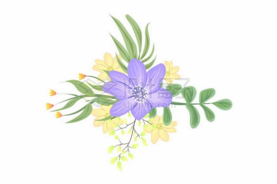 盛开的紫色和黄色花朵绿叶装饰6528913矢量图片免抠素材