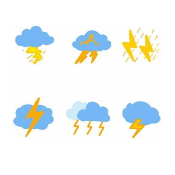 6款扁平化风格卡通天气预报图标闪电雷阵雨图标7418940图片素材
