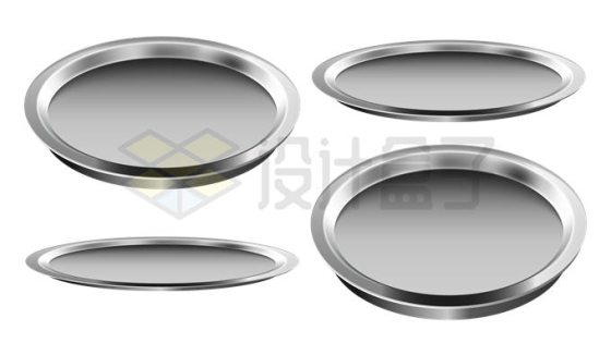 食堂不锈钢餐盘圆形金属餐盘托盘4个不同角度3095800矢量图片免抠素材