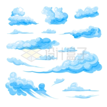 各种蓝色的卡通漫画风格云朵云彩1666805矢量图片免抠素材