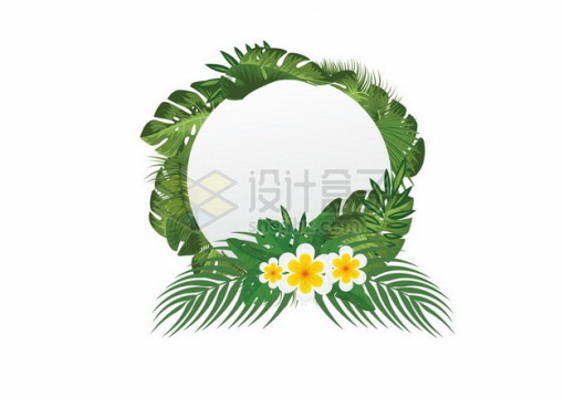 各种绿叶和鸡蛋花鲜花组成的标题框文本框360307png图片素材