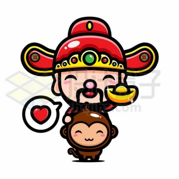 猴年捧着金元宝的可爱卡通财神爷7330609矢量图片免抠素材免费下载