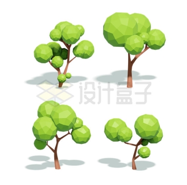 4款低多边形风格大树绿树1851350矢量图片免抠素材
