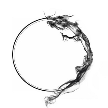 创意抽象墨水画风格中国龙神龙组成的圆环png图片免抠素材