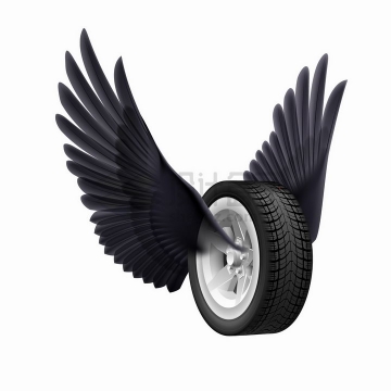 逼真的汽车轮胎长着黑色的翅膀png图片免抠矢量素材