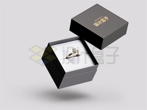 打开的戒指盒黑色高档产品礼盒礼物盒样机模板5541343PSD图片素材