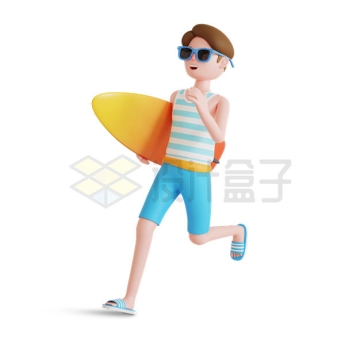 拿着冲浪板夏日海边旅游的卡通年轻人3D模型1095414PSD免抠图片素材