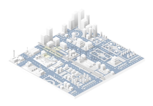 3D风格城市鸟瞰图上高楼大厦街道3D模型5830211矢量图片免抠素材
