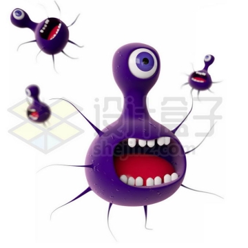 可爱的紫色卡通病毒独眼怪物表情包3D模型2778080免抠图片素材