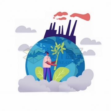 地球上工厂和污染全球气候变暖主题插画png免抠图片素材