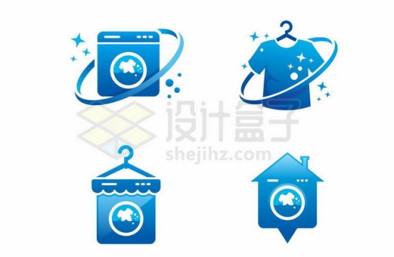 4款蓝色洗衣机洗衣服晾干洗衣房等服装清洁LOGO图标9314254矢量图片免抠素材
