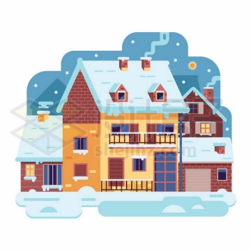 扁平化风格冬天雪后被积雪覆盖的房子2875490矢量图片免抠素材
